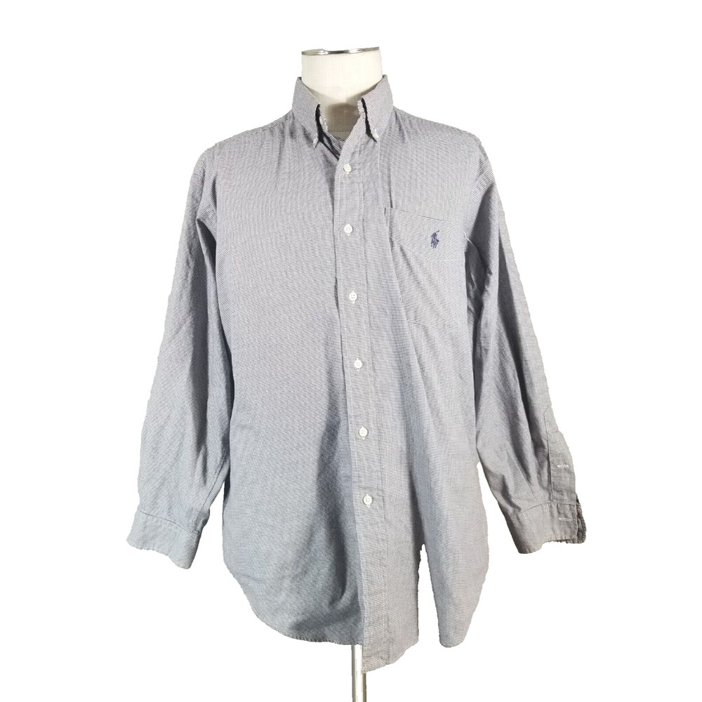 Ralph Lauren Button Down Men L Black Yarmouth Check Long Sleeve Cotton Shirt